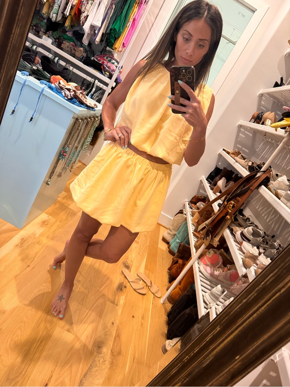 SHEIN Yellow Two-Piece Crop Top and Skirt Set